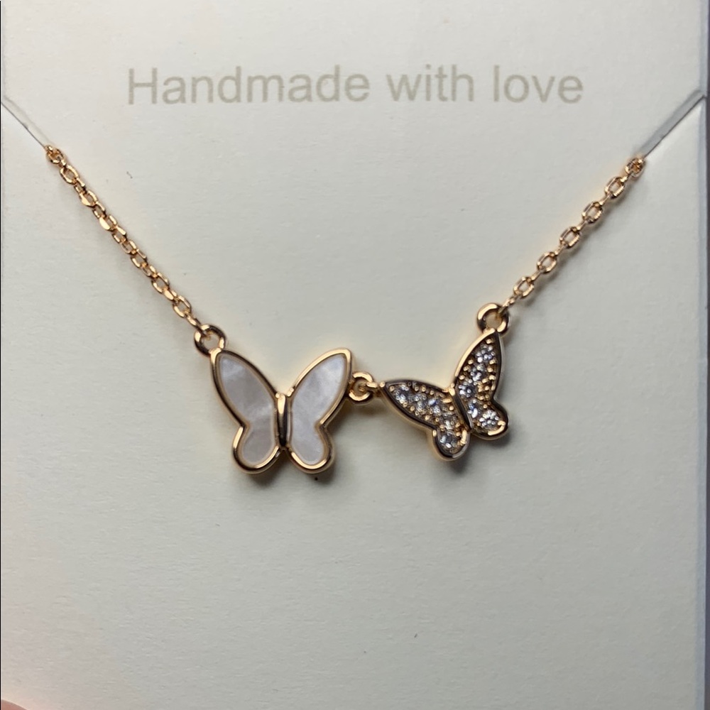 Butterfly Necklace Gold & Pink- Handmade NWT